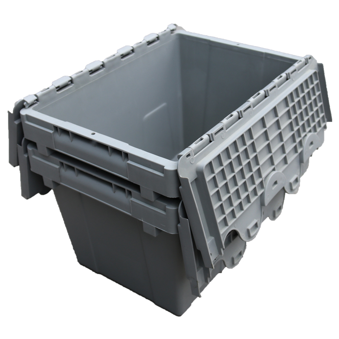 Heavy-Duty Plastic Tote w. Attached Lid - Storage Container